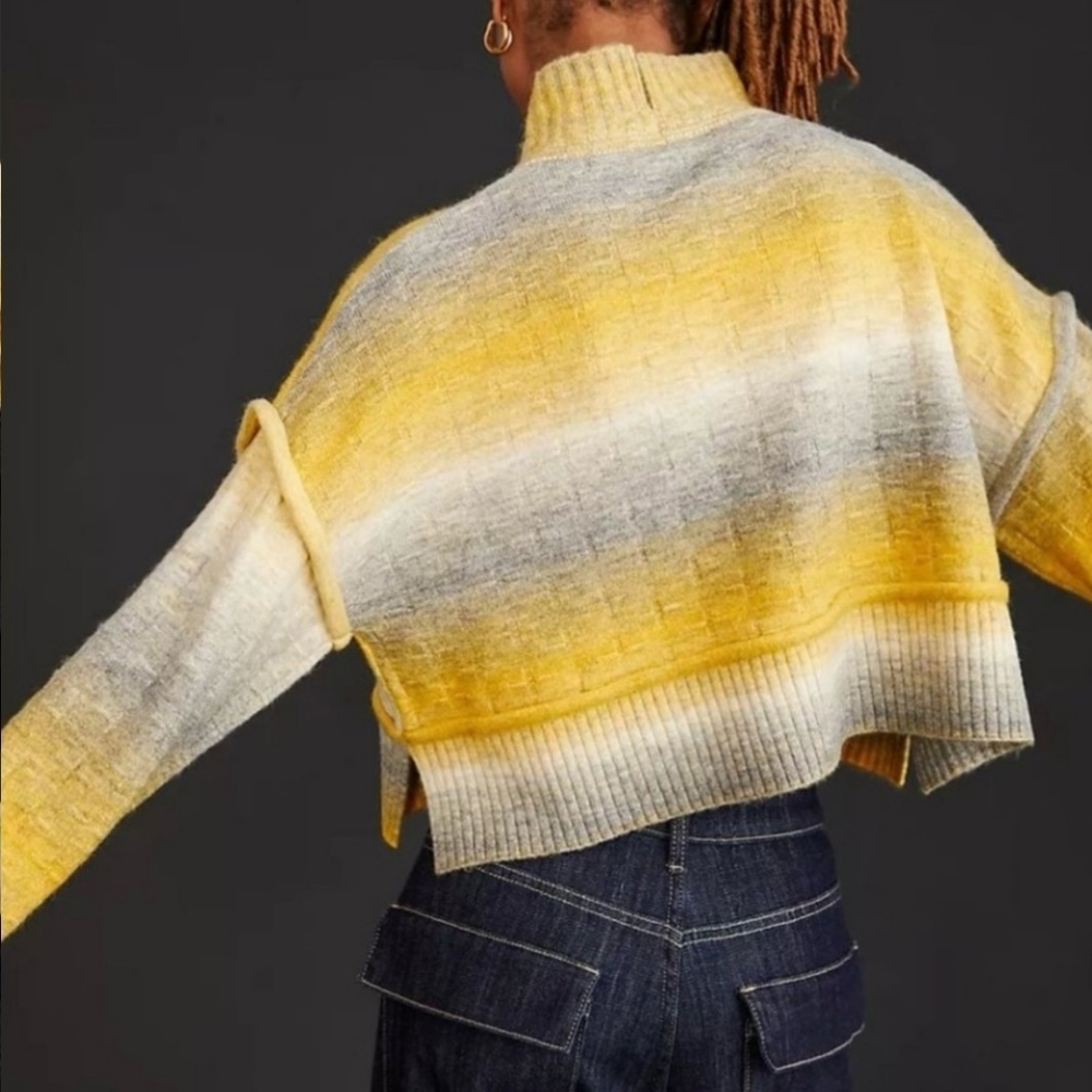 Anthropologie Pilcro Ombre Yellow Striped Cropped Sweater - Picture 9 of 15